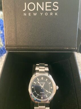 Jones New York Silver Bracelet Watch with Black Dial